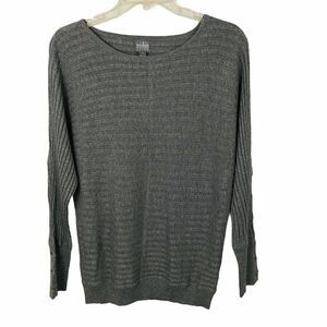 Soho Grey Crew Neck Ribbed Sweater With Laced Sleeves Size Medium